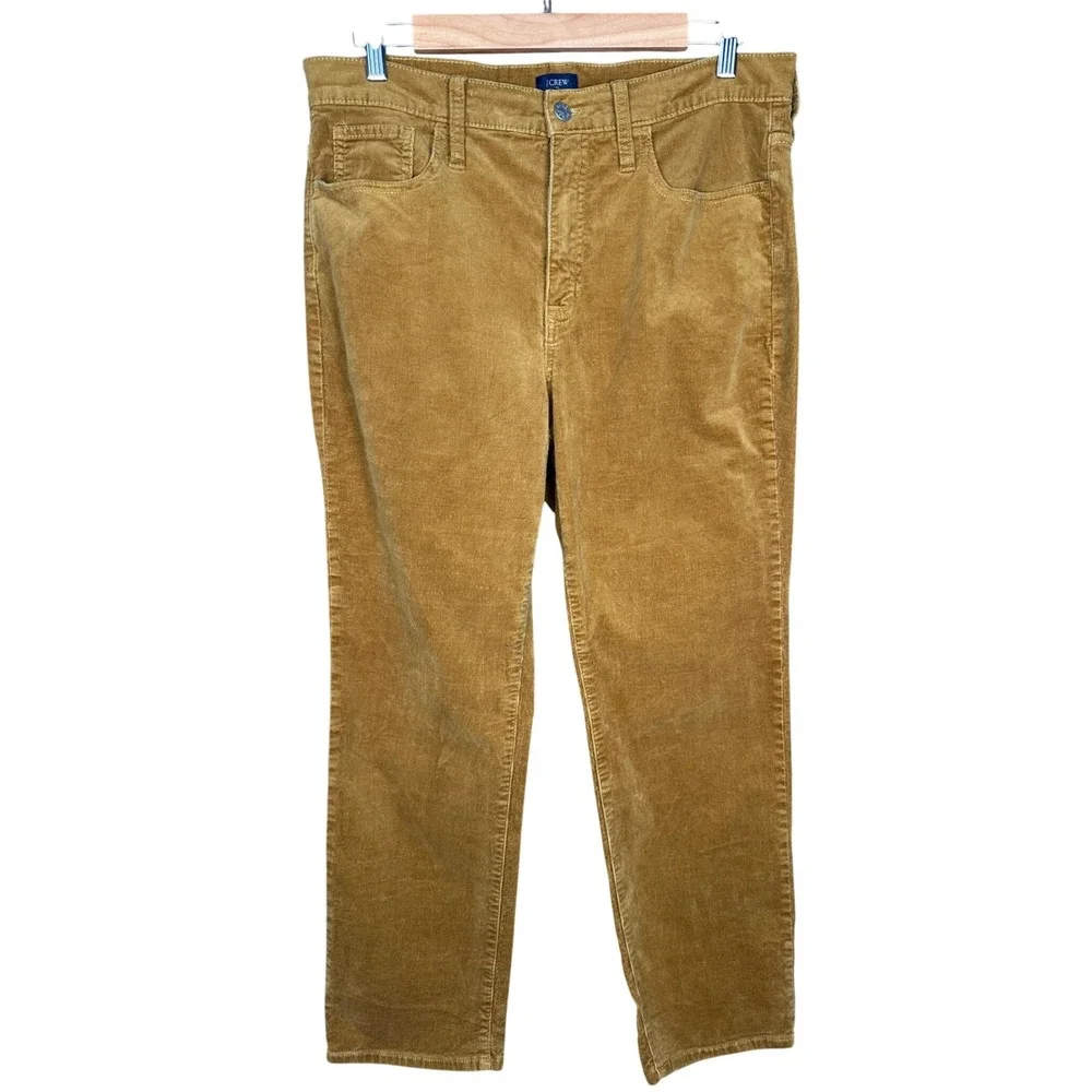 J.Crew Womens Corduroy Pants 31P Tan Gold Straight Leg Stretch Petite Trousers